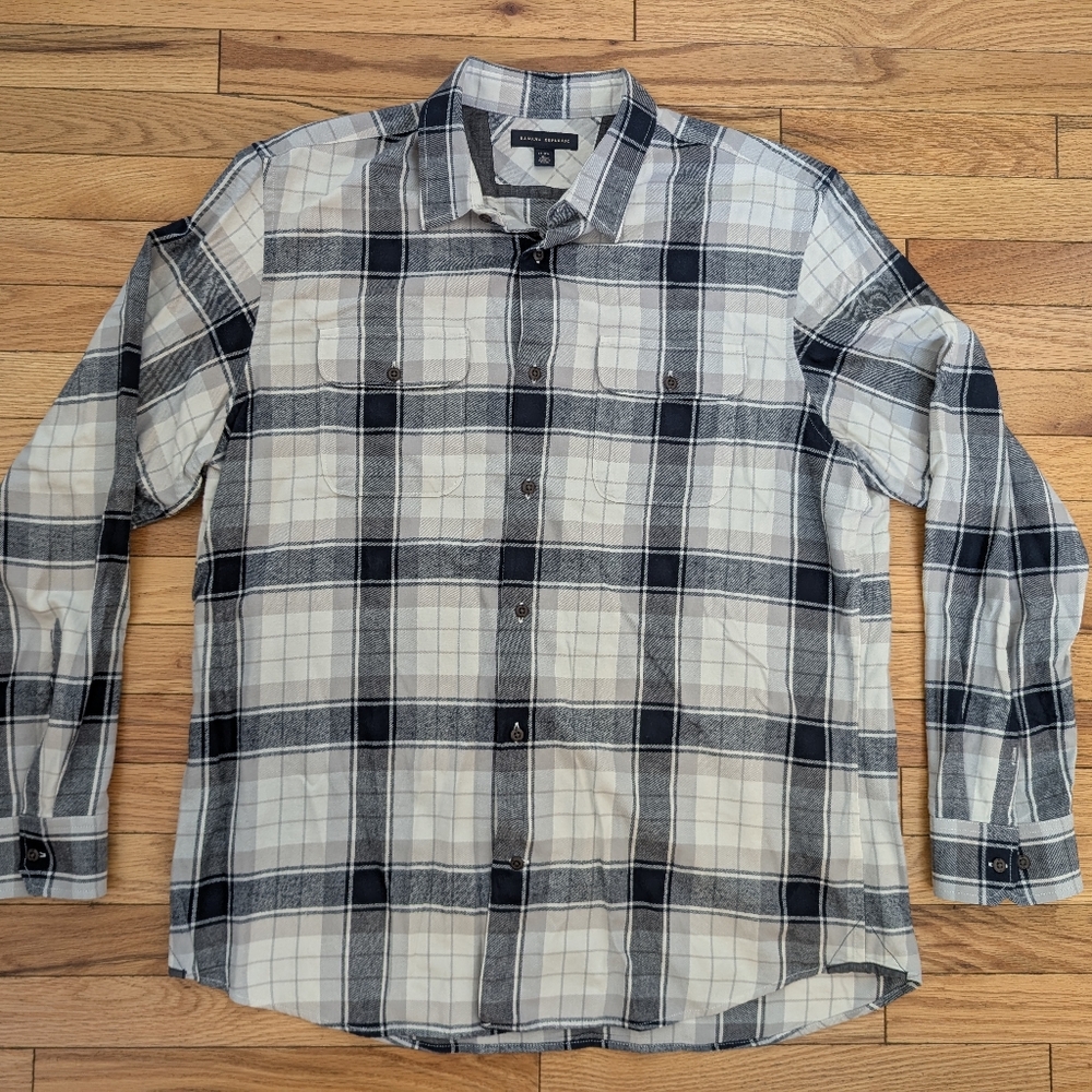 Banana Republic Blue and Gray Checkered Shirt